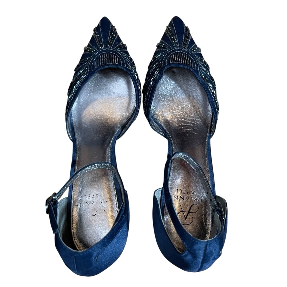 Adrianna Papell Midnight Blue Ankle Strap‎ Heels Sequin Embellishments 9M - Picture 14 of 14